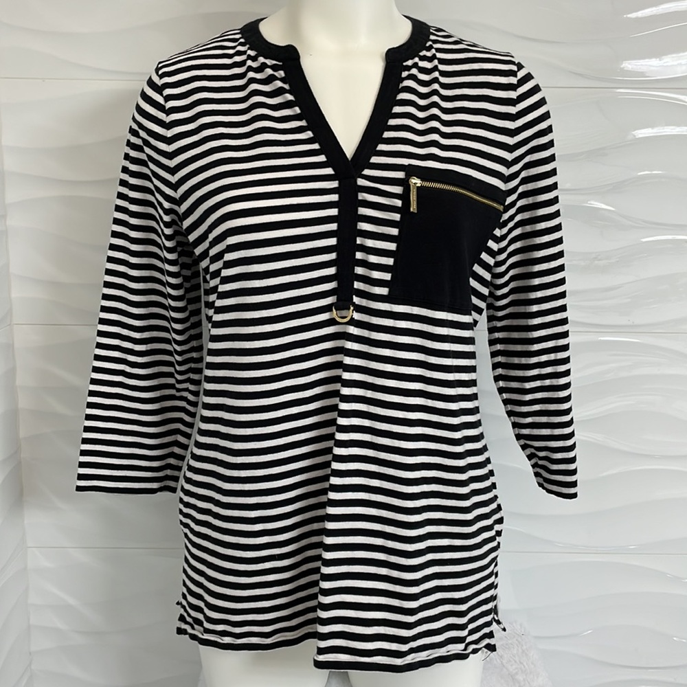 Michael Kors Black and White Stripe Top Size Large